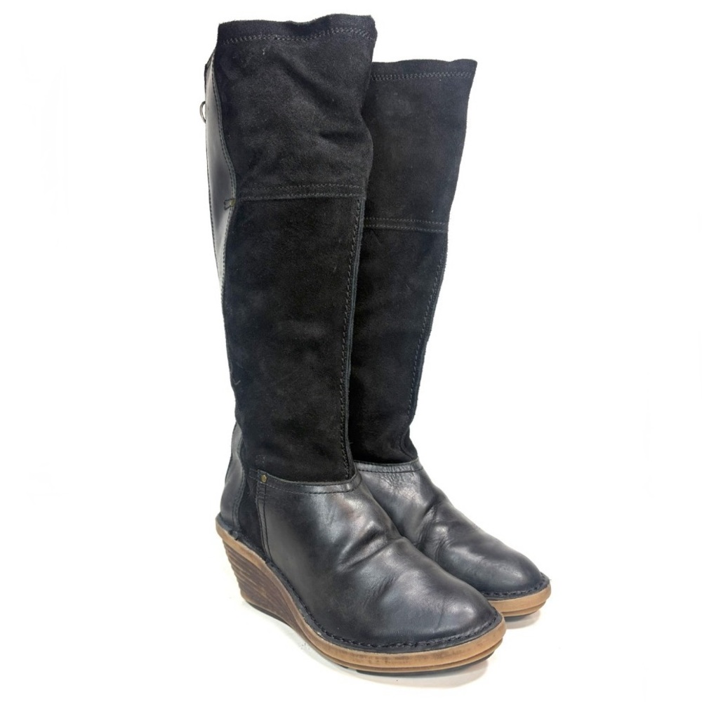 Fly London Tall Black Leather Wedge Boots | 37